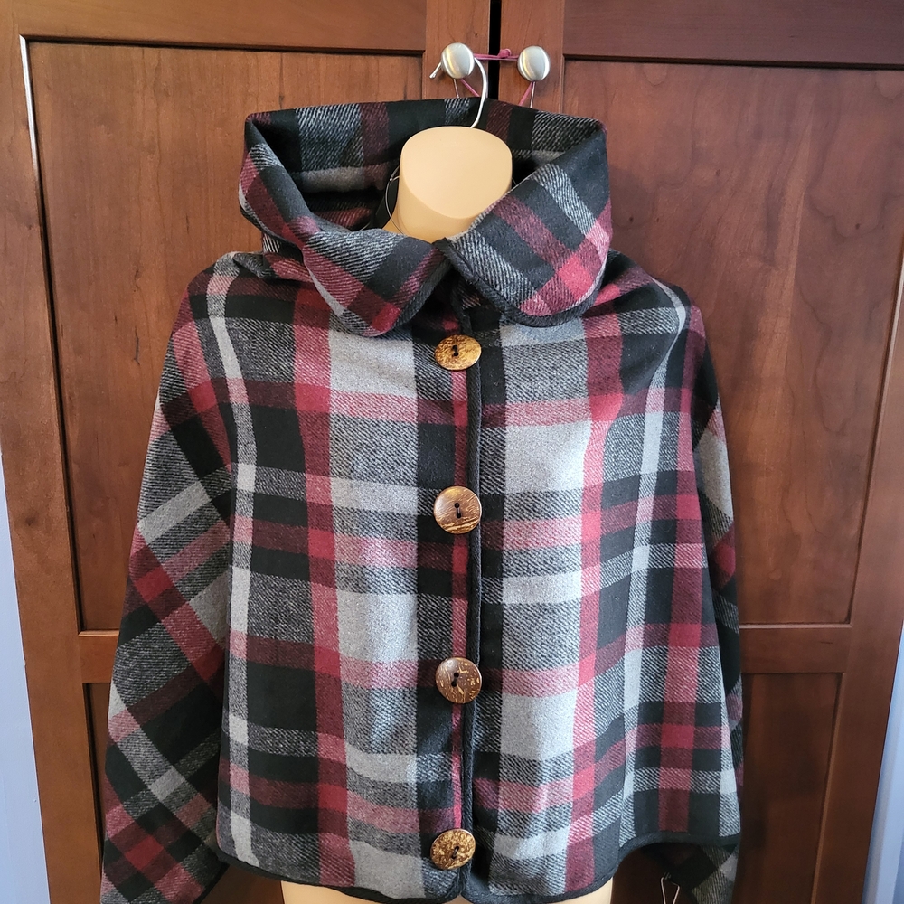 Elegant Plaid Women's Cape with Hood